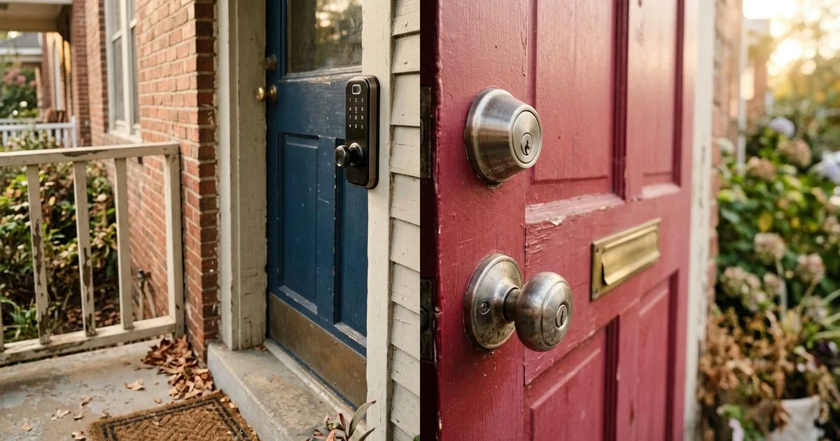 Side-by-side smart deadbolt and traditional deadbolt